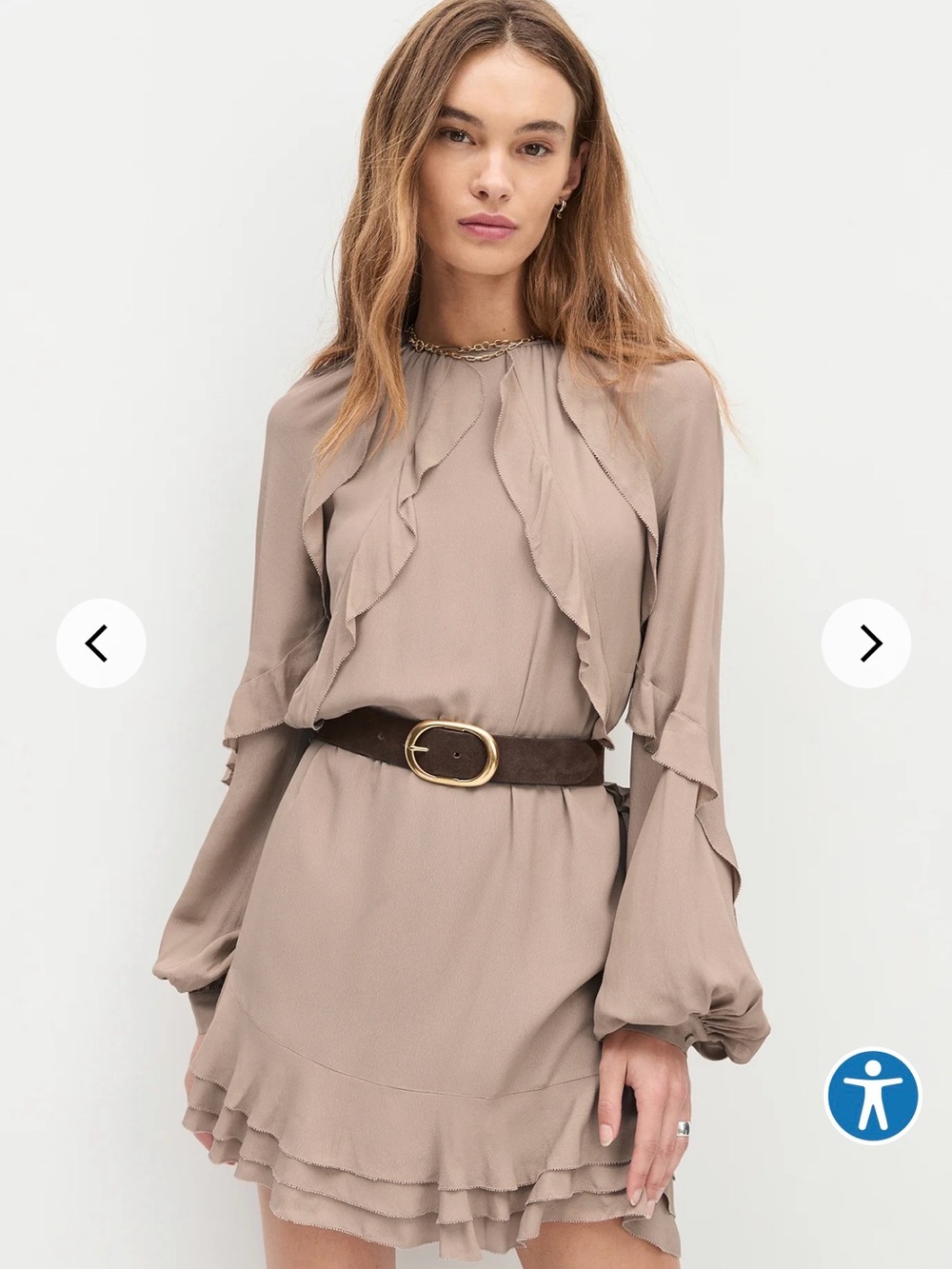 Favorite Daughter Taupe Ruffle Long-Sleeve Mini Dress